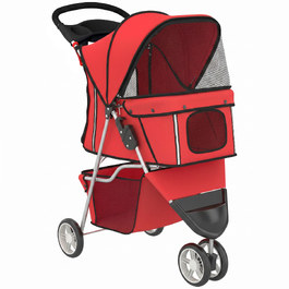 Складаний візок для собак (buggy) з кошиком, подушкою, сітчастим вікном та підстаканником для малих порід до 10 кг, червоний