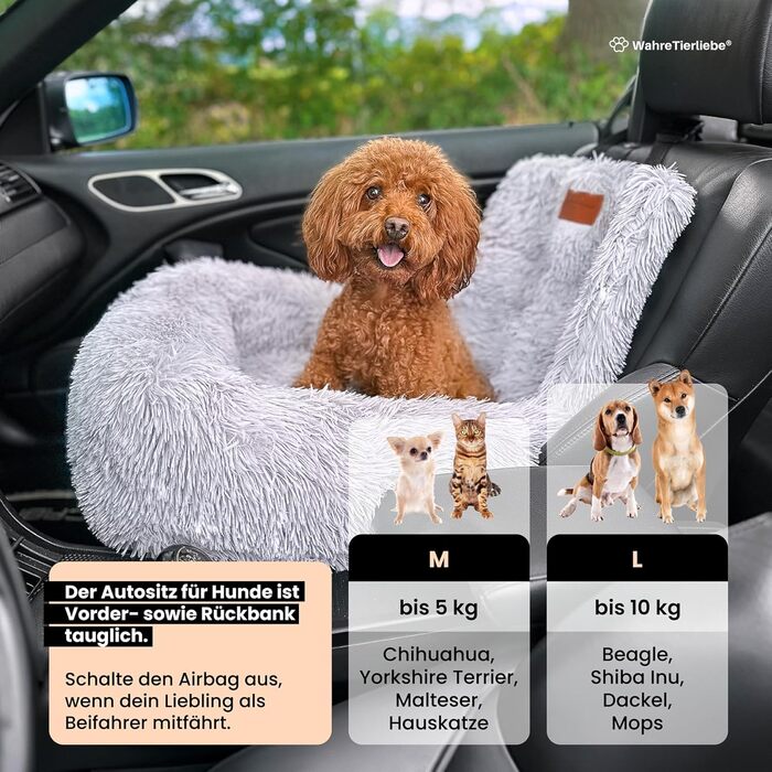 Автокрісло для собак Fluffy з ременем безпеки, чорне/біле, для малих, середніх і великих собак, знімний і праний чохол