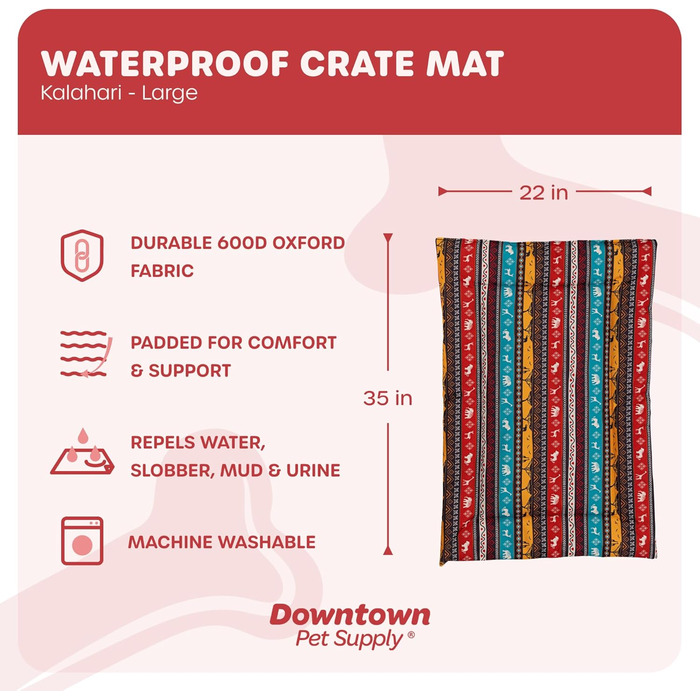 Підкладка для переноски собаки Downtown Pet Supply, 73.7 x 50.8 см, водовідштовхувальна, Ripstop Nylon, можна прати в машині, розмір M (Kalahari, LARGE (35' x 22'))
