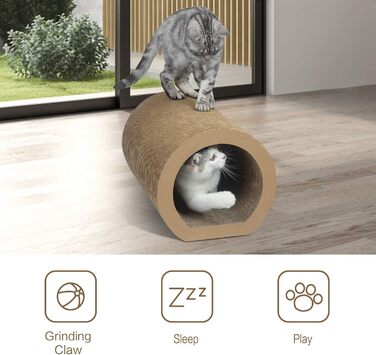 Кігтеточка-тунель для котів Aibuddy з лежаком, котячою м'ятою, з міцного картону, 50×33×30,5 см