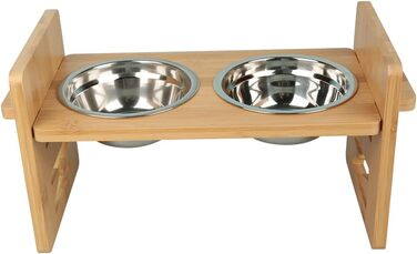 Підвищений годівниця для собак та котів 2-в-1, 4 регульовані висоти, антиковзкий стійкий підставка з нержавіючою чашею, підходить для всіх порід (бамбук)
