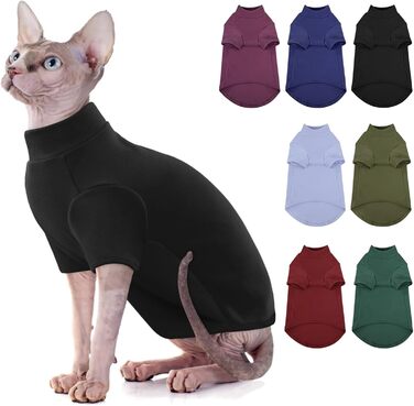 Пуловер з коміром-стійкою для котів AOFITEE, м'який пуловер для котів Sphynx без шерсті, теплий котячий пуловер з рукавами, флісовий зимовий піжамний костюм, для кошенят, S (середній, чорний)