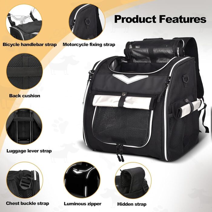 VENFOREST Кошик на велосипед для собак, складаний рюкзак-переноска для тварин з ременем безпеки, водонепроникний кошик для домашніх тварин, підходить для котів, кошенят, цуценят, собак (Чорний)