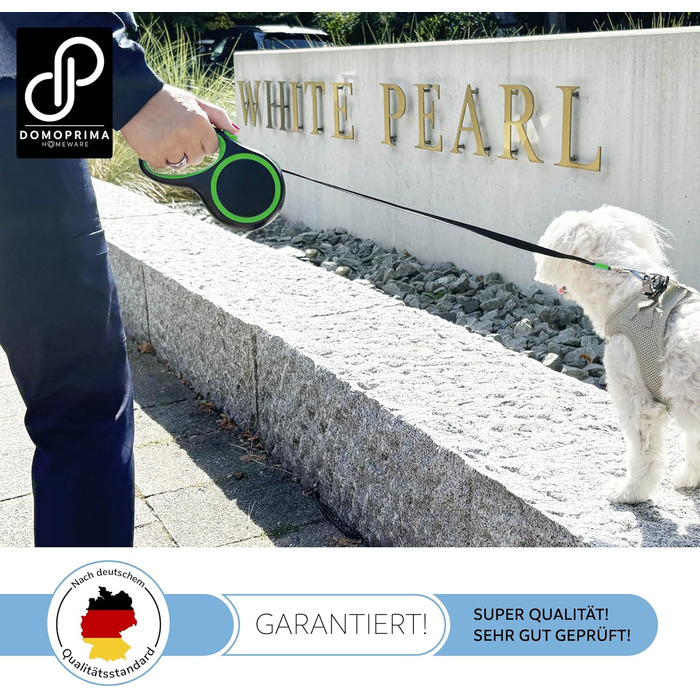 Рулетка для собак DOMOPRIMA, 3 розміри (S, M, L), 4 кольори (сірий, блакитний, зелений, рожевий) - Міцна та безпечна рулетка з відбиваючим ремінцем. Зелена, L