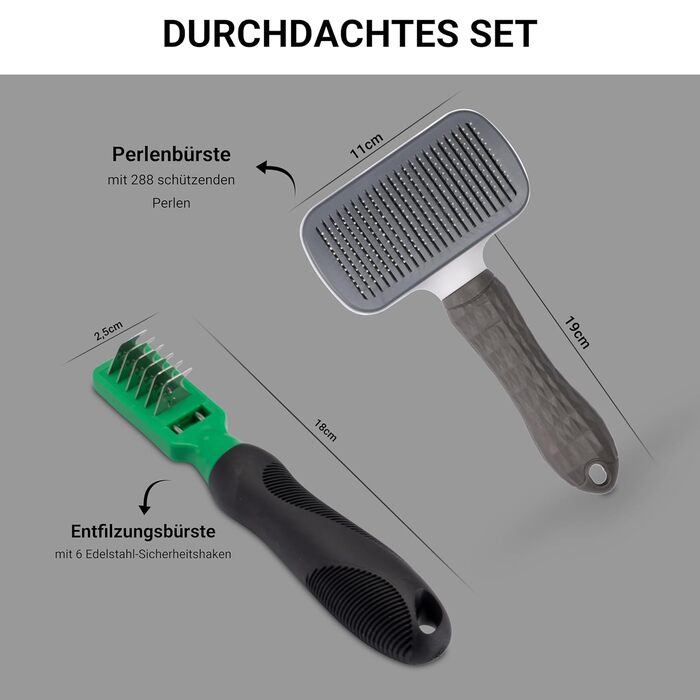 Набір з 2 щіток для собак та котів преміум-класу, для довгої та короткої шерсті, з інструментом для видалення ковтунів - ідеальний догляд за шерстю та догляд за кігтями для собак та котів