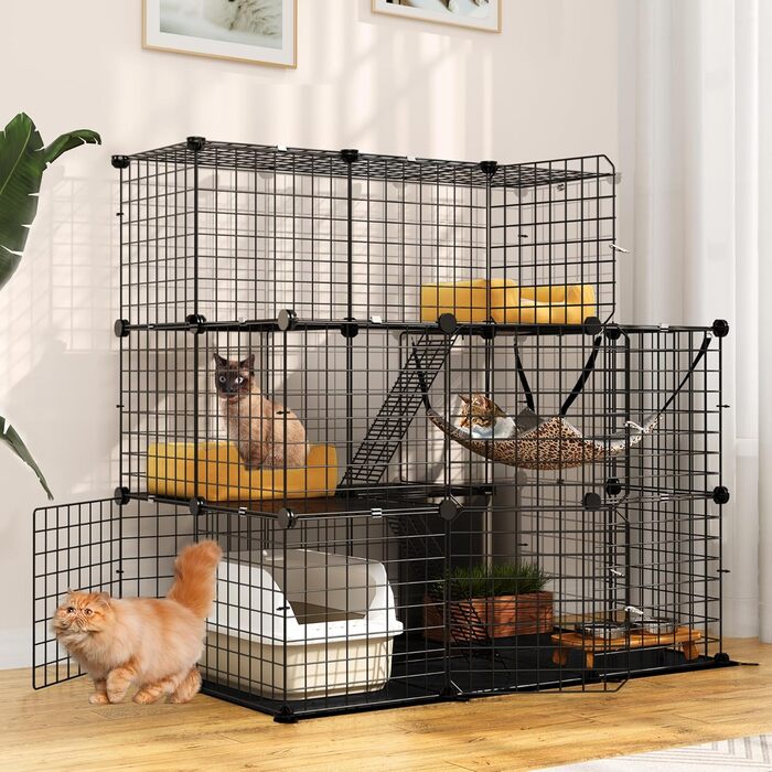 Велика металева клітка для котів YITAHOME з балконом, 3-рівнева, для дому, DIY котяче житло, вольєр для 1–3 котів, 106x71x106 см