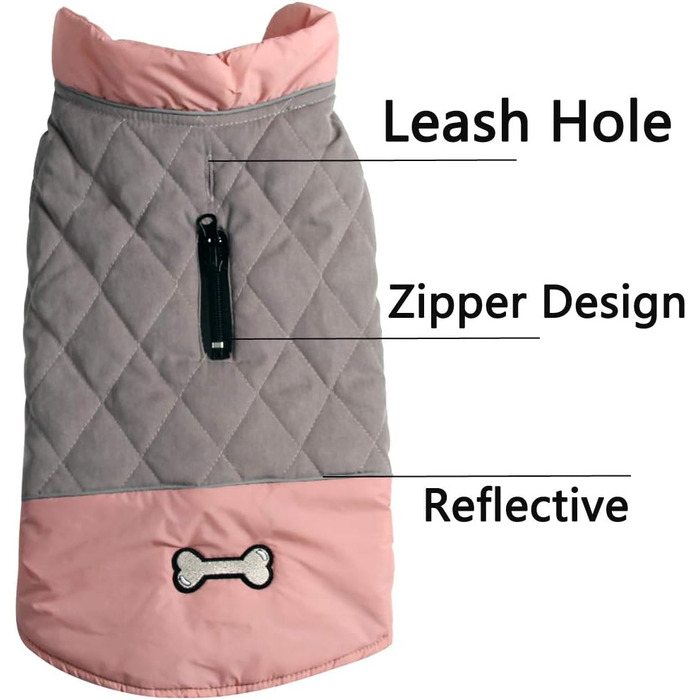 Водонепроникний теплий дощовик для собак, XS, рожевий/сірий (1 шт.)