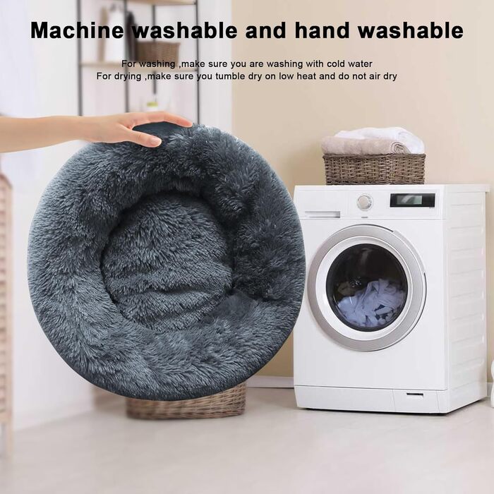 Кругле ліжко для котів та собак Nisrada, 60 см, сіре, з антиковзною основою, для тварин, мисок, цуценят