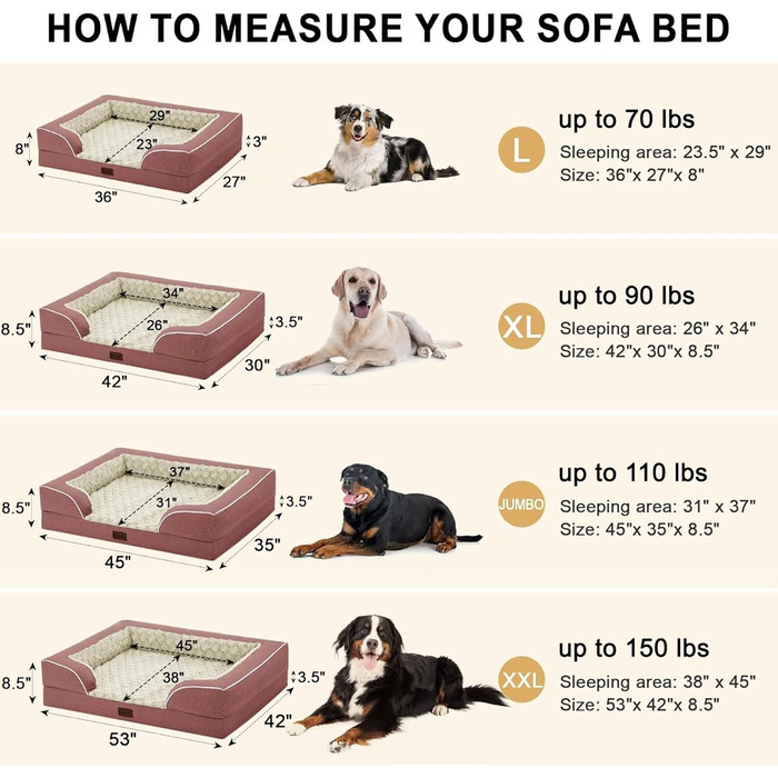 Ортопедичне собаче ліжко XXL, вологостійке, з піною Memory Foam, для великих собак, 134 x 107 см, з неслизьким дном та піною-гофрою, колір темно-зелений (45 x 35 см, рожевий)