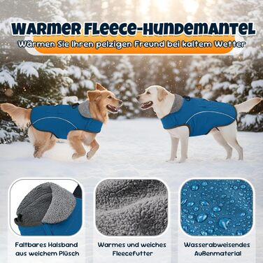 Зимовий одяг для собак: водонепроникна та вітрозахисна флісова куртка з кільцем D та кишенею, світловідбиваюча жилетка для середніх собак, блакитна, розмір L