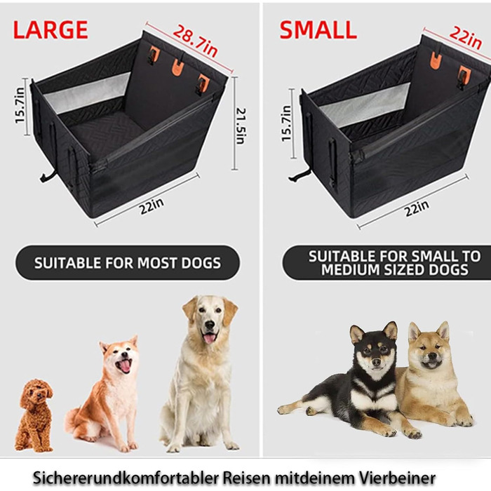 Автокрісло для собак великих порід до 50 кг, чорне, 56x56 см. Стабільне, вологостійке, неслизьке