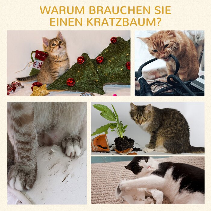Кігтеточка PawHut Cat з ротанга з котячою печерою, 3 яруси, іграшка-м'яч, сизаль і м'який плюш, 108 см, коричневий і бежевий