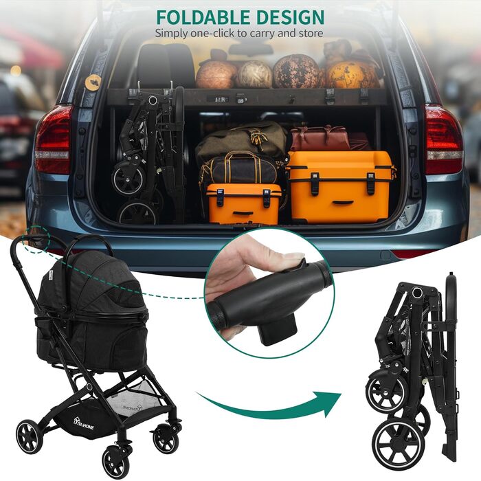 Візок для собак YITAHOME - чорний, для маленьких собак до 15.9 кг, 3-в-1, складаний, візок для котів та дітей