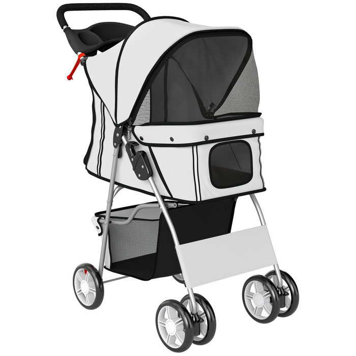 Складаний візок для собак (buggy) зі світловідбиваючими смугами, кошиком для речей та подушкою, для малих порід до 10 кг, 77x44x102 см, сірий