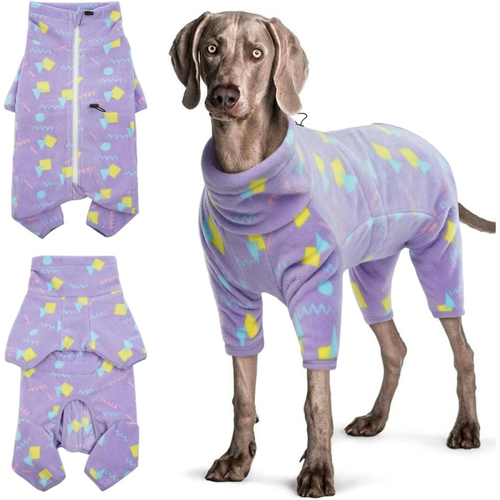Теплий зимовий одяг для собак: куртка, пуловер з флісу для маленьких, середніх та великих собак. Вітростійкий одяг для тварин з блискавкою. Підійде для Чихуахуа (X-3XL), колір: фіолетовий, геометричний принт