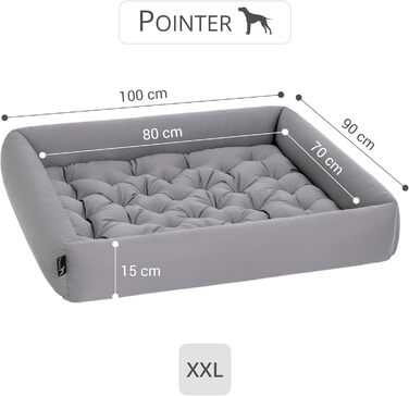 Ортопедичне ліжко для собак великих порід - Pointer, з знімним матрацом, миється до 95°C, стійке до подряпин та укусів, Made in Germany (XXL 100x90 см, світло-сірий)