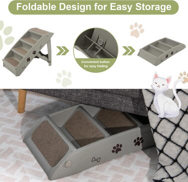 Сходинка для тварин SOARS: 4 сходинки, килимок з повсті, для котів та собак до 60 кг, антиковзка, для ліжка, авто, дивану (сірий)