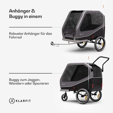 Причіп для собак Klarfit Goldie Home, 334 л, водовідштовхувальний, для дому та вулиці, вантажопідйомність 40 кг, складаний, 16-дюймові колеса