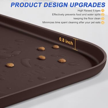 Силіконовий килимок для корму домашніх тварин з піднятим бордюром, 24x16 см, коричневий