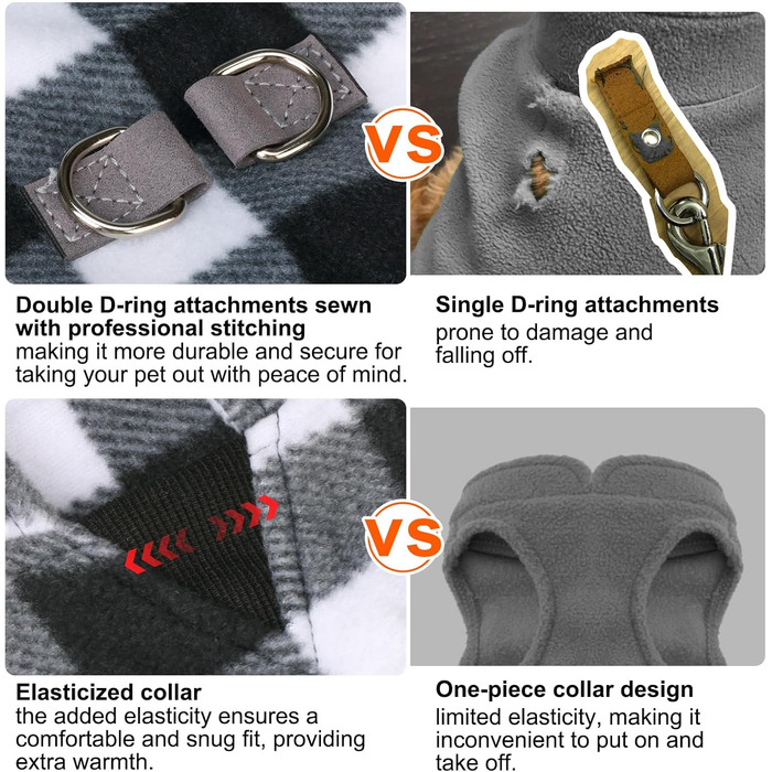 Теплий плед-жилет для собак BEAUTYZOO: флісова жилетка, вітрозахисна куртка для маленьких та середніх порід, XS, S, цуценята, з кільцем для повідка, класичний візерунок буйвола