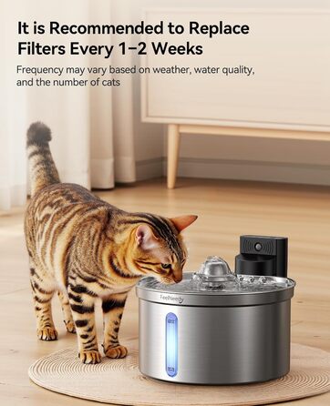 Турнік для котів та собак Edelstahl Kabellos з датчиком рівня води, 3,5L | FEELNEEDY [FN-W19] – Бездротовий фонтанчик з акумулятором 4000mAh, 3 режими роботи, фільтр з активованого вугілля (6 шт.)