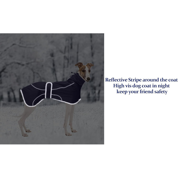 MOREZI Зимовий теплий одяг для собак Віндхунд, Віппет, з підкладкою з флісу, водонепроникна куртка для собак з регульованими ремінцями та світловідбиваючими елементами, Navy, L (довжина спини 61-64см)