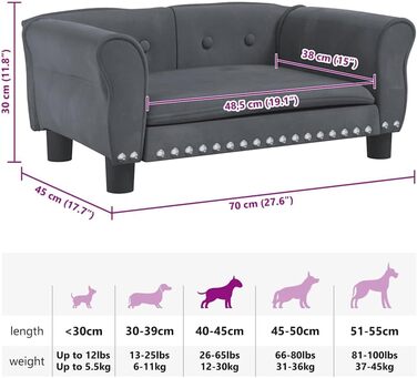 Крісло-ліжко для собак, м'яке ліжко для тварин, лежанка для маленьких собак, котів, темно-сірий велюр