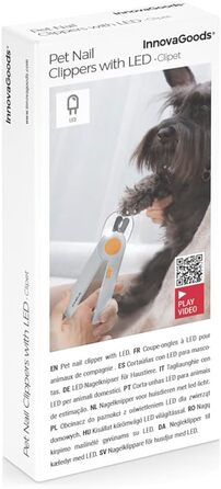 InnovaGoods® Ножиці для стрижки кігтів домашнім тваринам LED Clipet, знімний нашийник для шліфування у ручці, ефективний напівкругла зріз, компактний та легкий дизайн, ідеально підходить для домашніх тварин