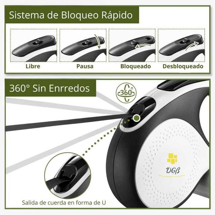 Висувна поводок для собак, 3 м, довгий поводок для маленьких, середніх та великих собак, ергономічна ручка, до 15 кг, білий, L