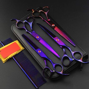 Набір професійних ножиць для грумінгу собак QUNINE, 17.8 см (золотий/фіолетовий)