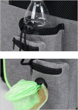 Транспортна сумка для котів, рюкзак для собак, переноска для тварин, дихаюча, розширювана, складна, для подорожей, прогулянок, сірого кольору (з чорною основою)