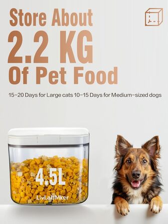 Контейнер для корму собак 11,3 кг, герметичний, з мірною чашею, BPA-free, для зберігання корму, рису та борошна, білий
