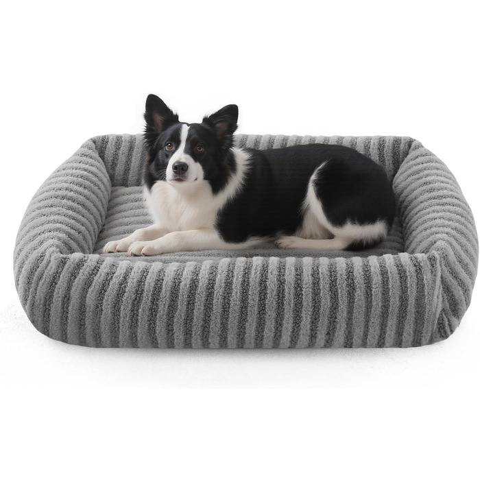 Лежанка для собак середніх порід, тепла та м'яка, знімний чохол, нековзна підставка, 64x54x18 см (L-76x61x20 см, сірий)