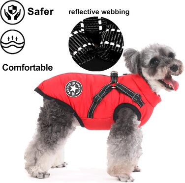 Теплий зимовий одяг для собак Aywoja, водонепроникний, з шлейкою, для маленьких собак, червоний