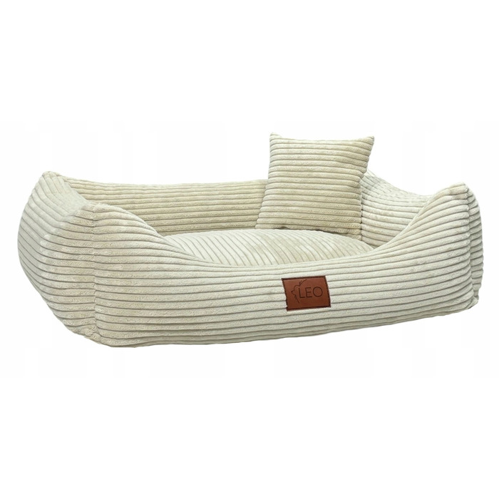 Лежанка для собак Leo4dog з вельвету, знімний чохол для прання, бежевий, L (100x80 см)
