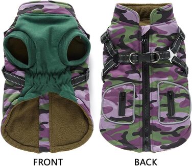 Водонепроникна куртка для собак з шлейкою, тепла жилетка, вітрозахисна куртка, відображаючий сніговий костюм для цуценят, дрібних та середніх собак (Purple,M)