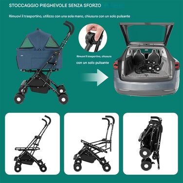 Дитячий візок для тварин BAKAJI 2 в 1, 40 кг, складний, знімний кокон, візок для собак та котів з кошиком для зберігання (блакитний)