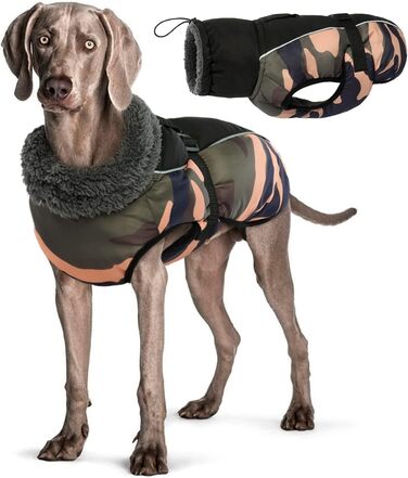 Водонепроникний зимовий теплий дощовик для собак, одяг для маленьких, середніх та великих собак, собачий пуловер з безпечними світловідбиваючими смугами для лабрадорів, чихуахуа, французьких бульдогів, XL, зелений камуфляж