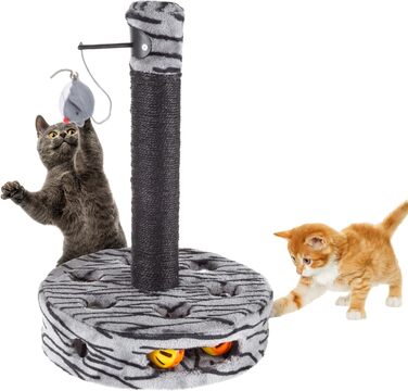 Когтеточка для котів PETMAKER з інтерактивною ігровою зоною, сизалевим канатом і підвісною іграшкою, для домашніх котів, чорна/сіра