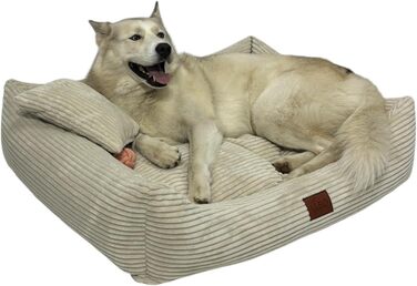 Лежак для собак Leo4dog Cord, знімний та праний чохол, бежевий, XL 115x90 см – м'яке ліжко для малих, середніх і великих собак