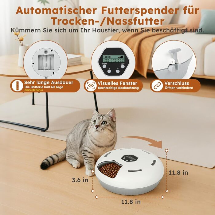 Автоматичний годівник для котів та собак з охолодженням, 6 порцій, акумуляторний таймер