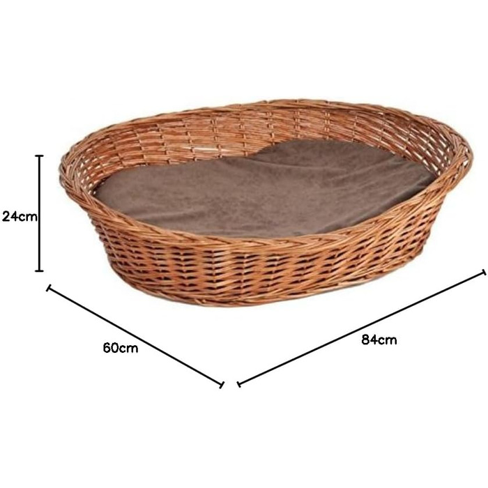 Будка-лежанка для собак та котів з подушкою, плетіння з лози, 52x42x14 см (розмір 3, 84x60x24 см)