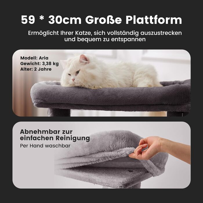 Кліматизатор для котів Gardner Pet Katzenbaum, 105 см. Кліматизатор з дряпальною колоною, платформою, 2 печерами, кошиком, сірий (59 x 44 x 105 см)