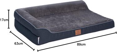 Ортопедичне собаче ліжко преміум-класу з піною з ефектом пам'яті, високими бортиками, водонепроникним внутрішнім чохлом, 71 x 58 x 17 см, темно-сірий колір (XL)