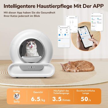 Автоматичний лоток для котів XXL 68л з самоочищенням, низький вхід, керування через додаток, датчик безпеки, для кількох котів