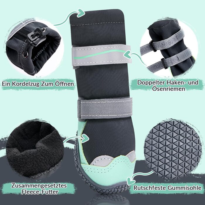 Чоботи для собак, захист подушечок лап, зимові, водонепроникні, розмір 6 (зелені)