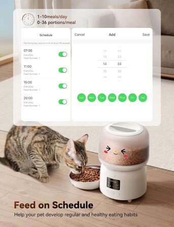 Автоматична годівниця для котів FEELNEEDY з WiFi та керуванням через додаток, 3 л, нержавіюча сталь, до 10 порцій на день, сповіщення про закінчення корму та батареї