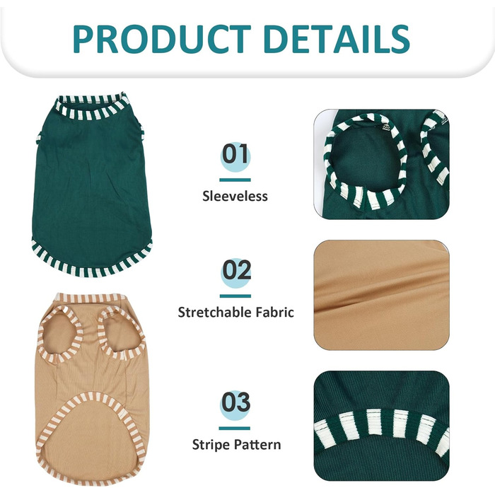 Сорочка для собак Katzinst (2 шт.) - сонцезахист, дихаючий матеріал, для середніх собак, французького бульдога, розмір L (зелений хакі)