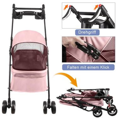 Візок для тварин Homewell: легкий, зручний, до 20 кг (рожевий)