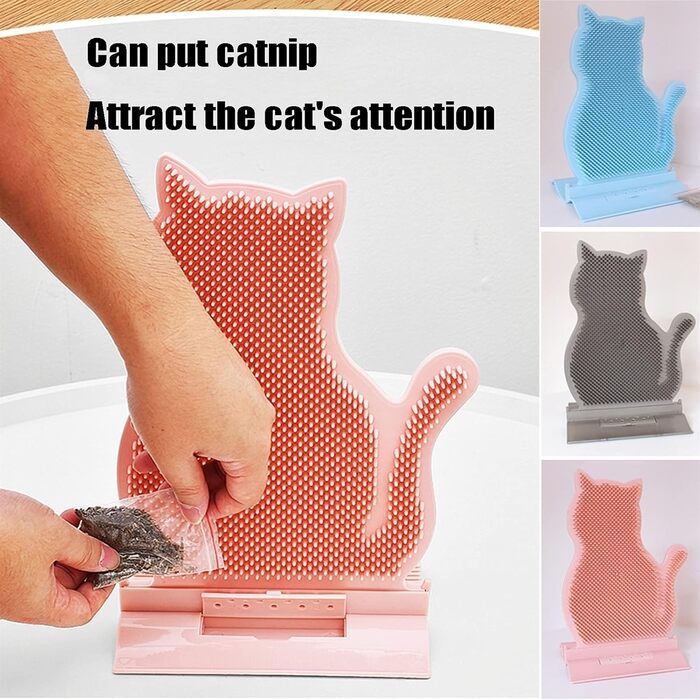 Щітка для котів, самостійний догляд, для довгошерстих та короткошерстих котів, гребінець для догляду за шерстю, гачок для дверей, ніжок столу, кутів, маленька котяча щітка для догляду (сірий, 21x29 см)